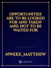 Opportunities are to be looked for and taken and. Not to be waited for Book