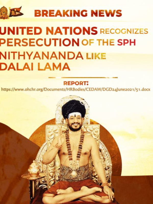 United Nations recognizes persecution on the The SPH Nithyananda