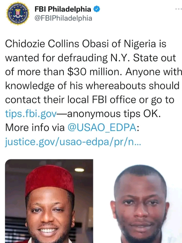 NIGERIAN MAN  WANTED FOR Defrauding NY STATE OF OVER  $30MILION