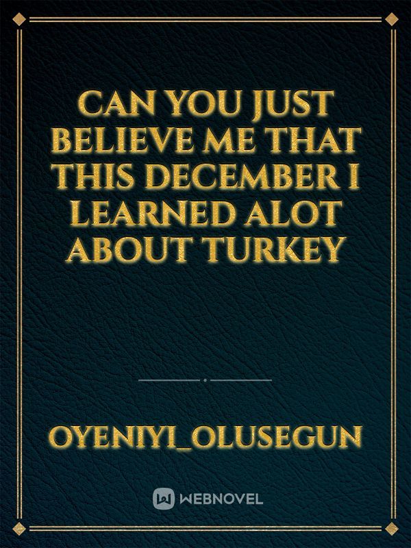 Can you just believe me that this December I learned alot about turkey